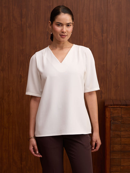 Genteel V-Neck Top-White