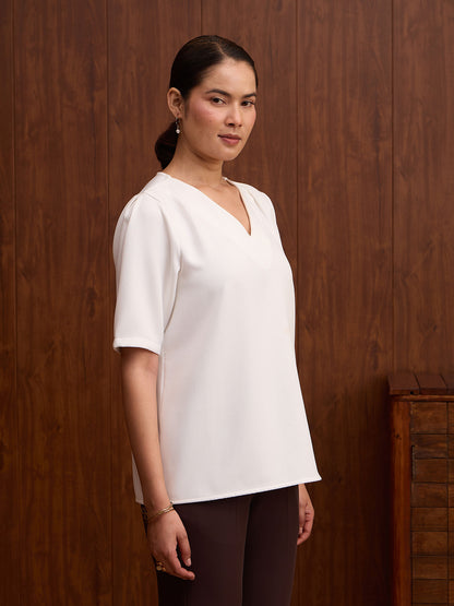 Genteel V-Neck Top-White