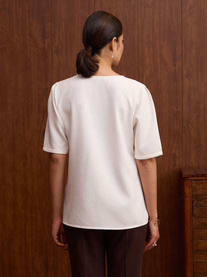 Genteel V-Neck Top-White