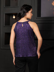 Michelle Plisse Halter Neck Top - Purple