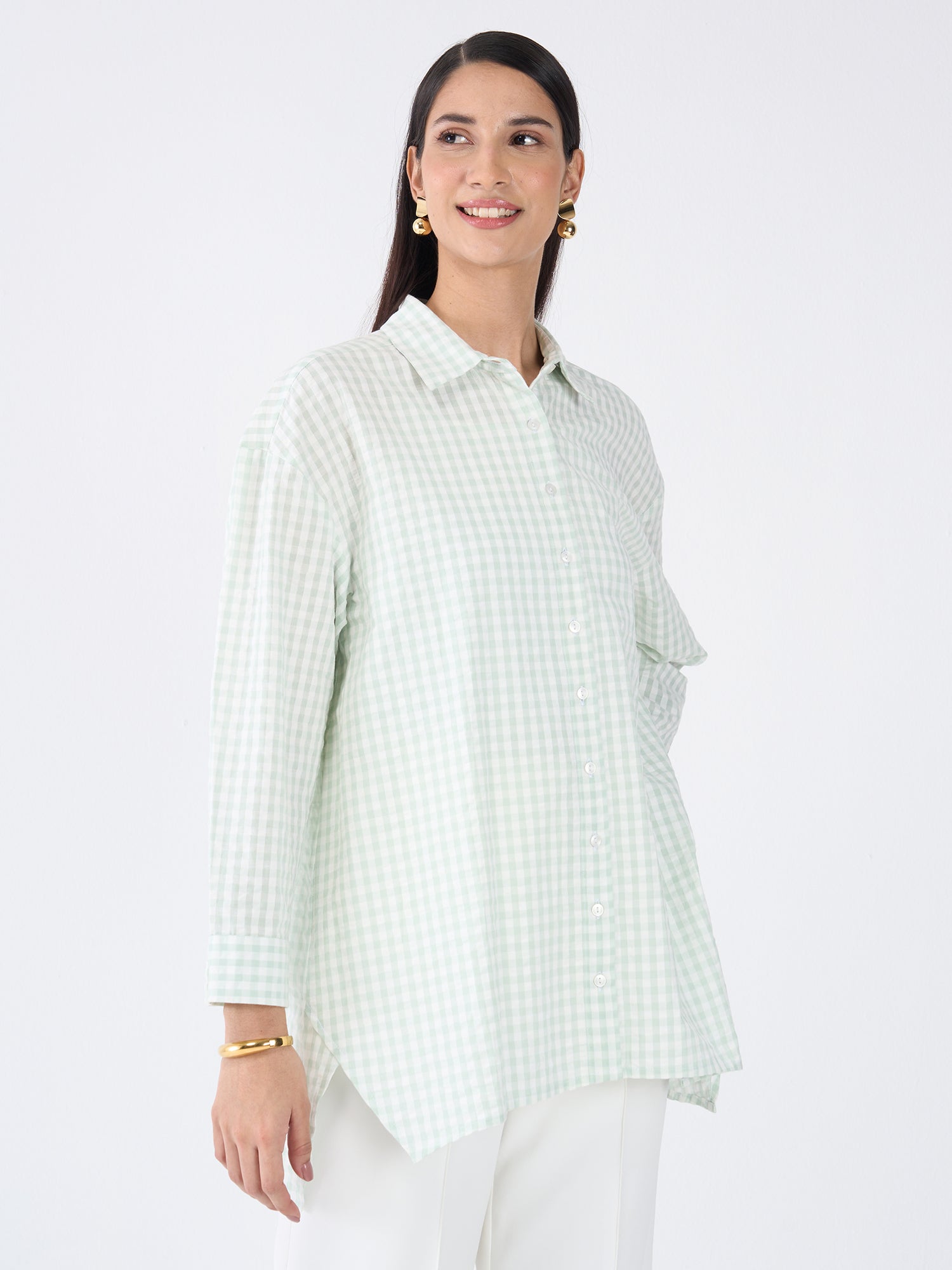 Avocado Oversized Tunic with asymmetric hemline-Mint-Green