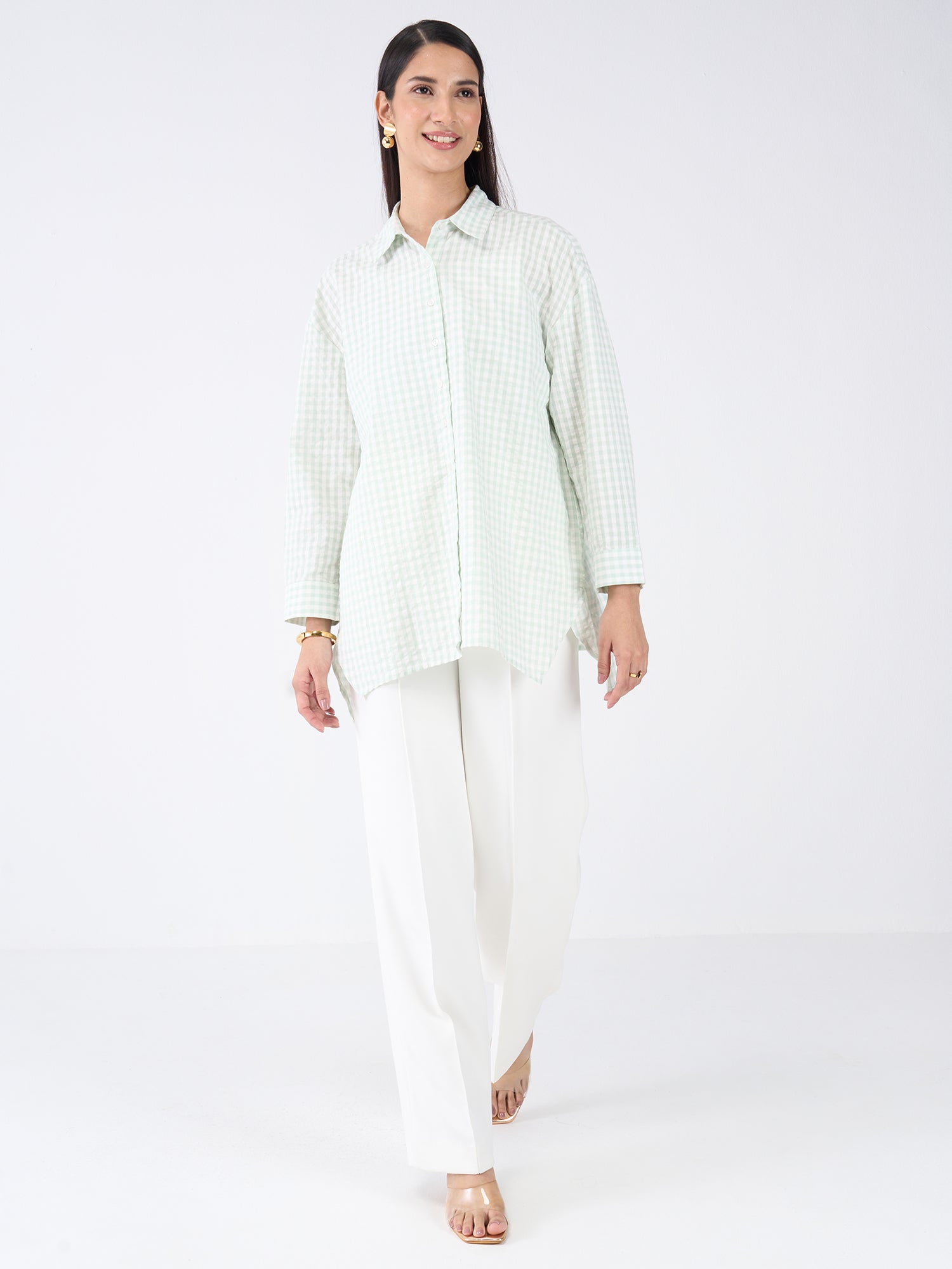 Avocado Oversized Tunic with asymmetric hemline-Mint-Green