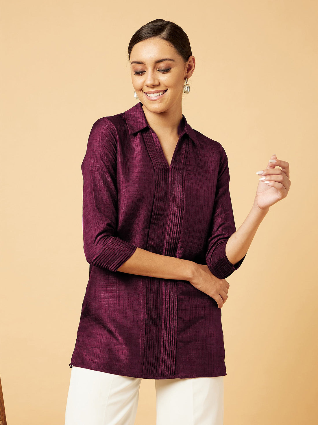 Bukhara Pleated Tunic-Plum