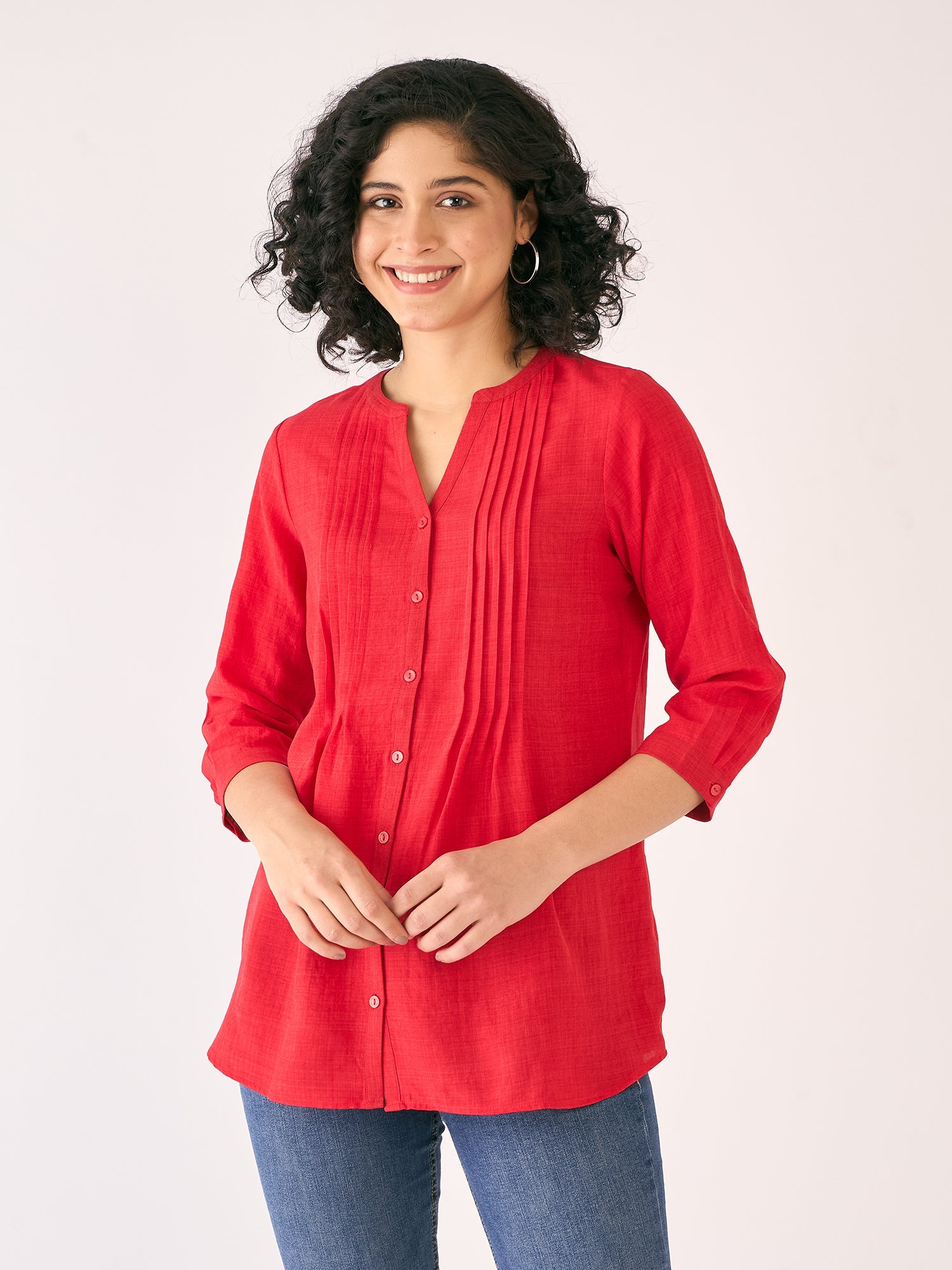 Lush Pintuck Detail Tunic-Red