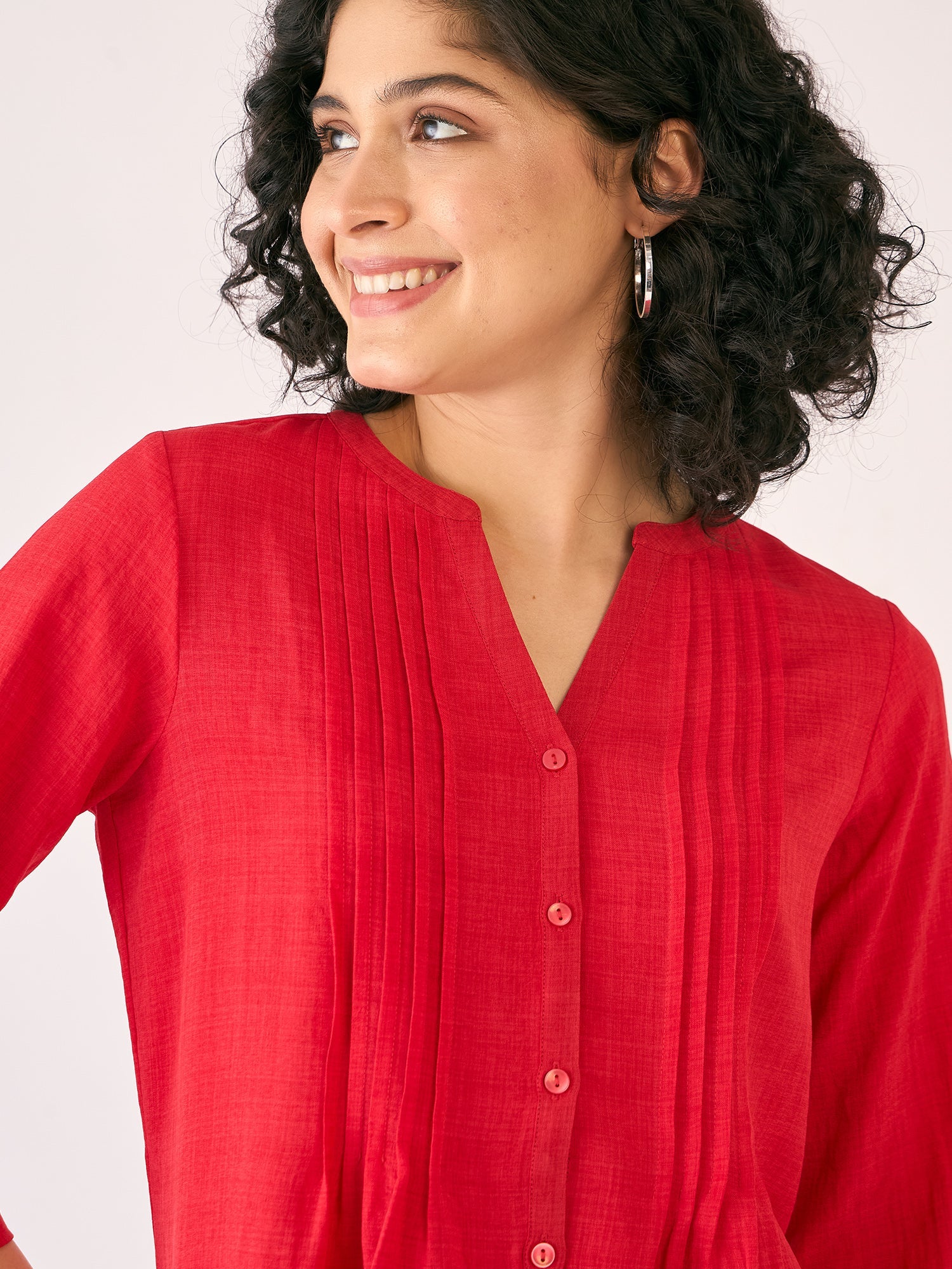 Lush Pintuck Detail Tunic-Red