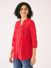 Lush Pintuck Detail Tunic-Red