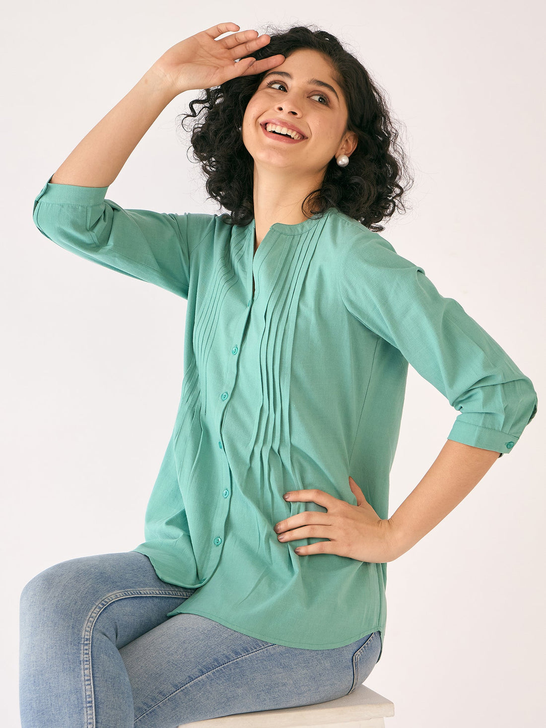 Latigo Bay Pintuck Detail Tunic-Aqua Blue