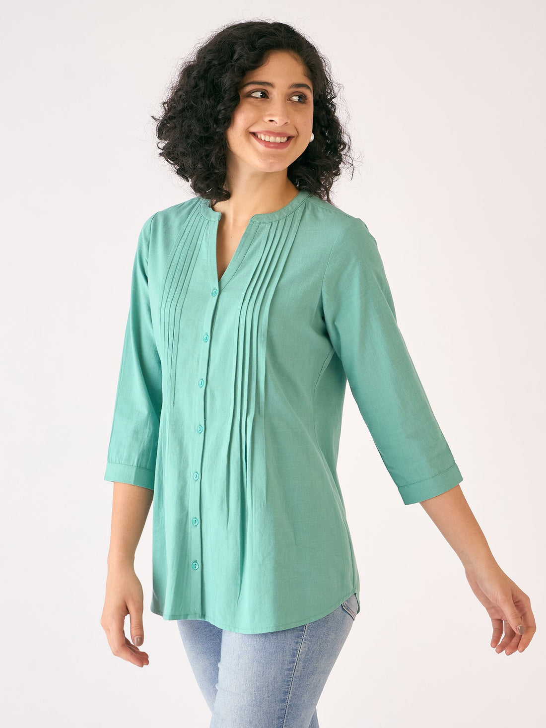 Latigo Bay Pintuck Detail Tunic-Aqua Blue