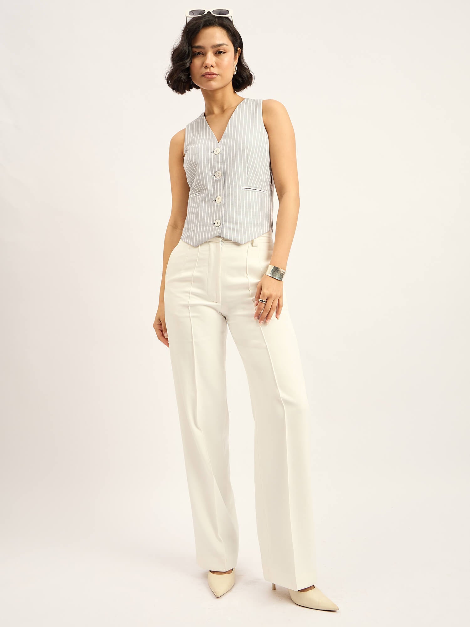 Quera Button-Down Lined Waistcoat - Grey &amp; White