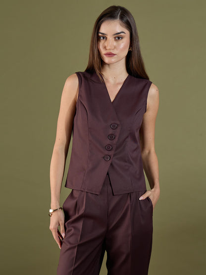 Fayra Asymmetric Vest-Chocolate Brown