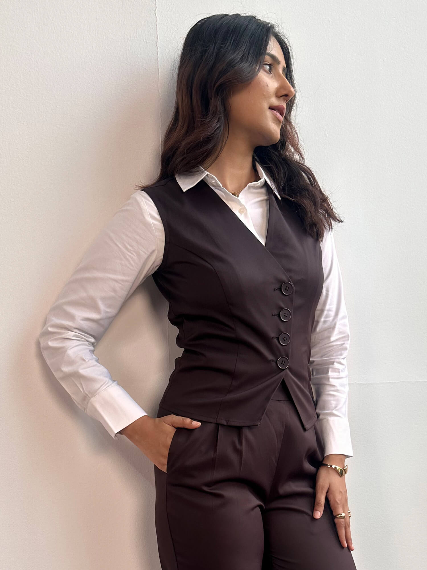 Fayra Asymmetric Vest-Chocolate Brown