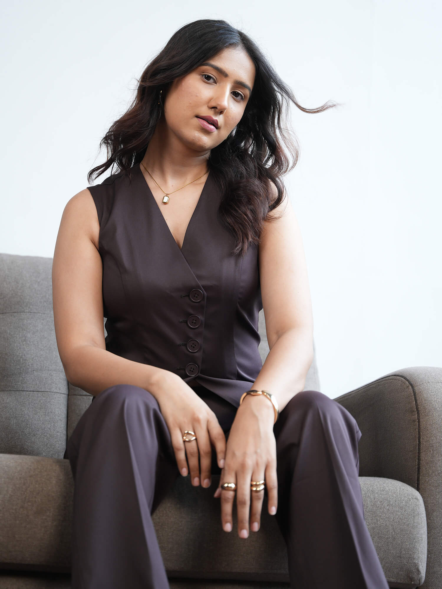 Fayra Asymmetric Vest-Chocolate Brown