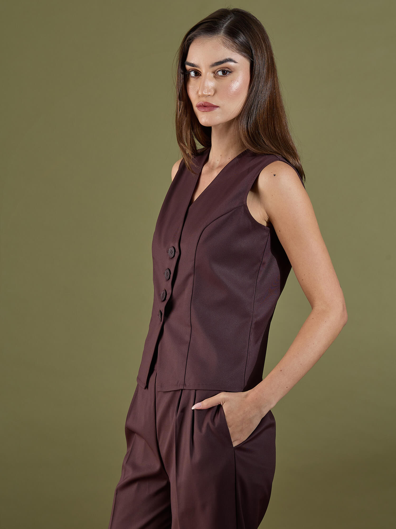 Fayra Asymmetric Vest-Chocolate Brown