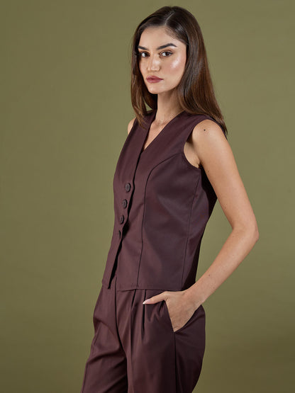 Fayra Asymmetric Vest-Chocolate Brown