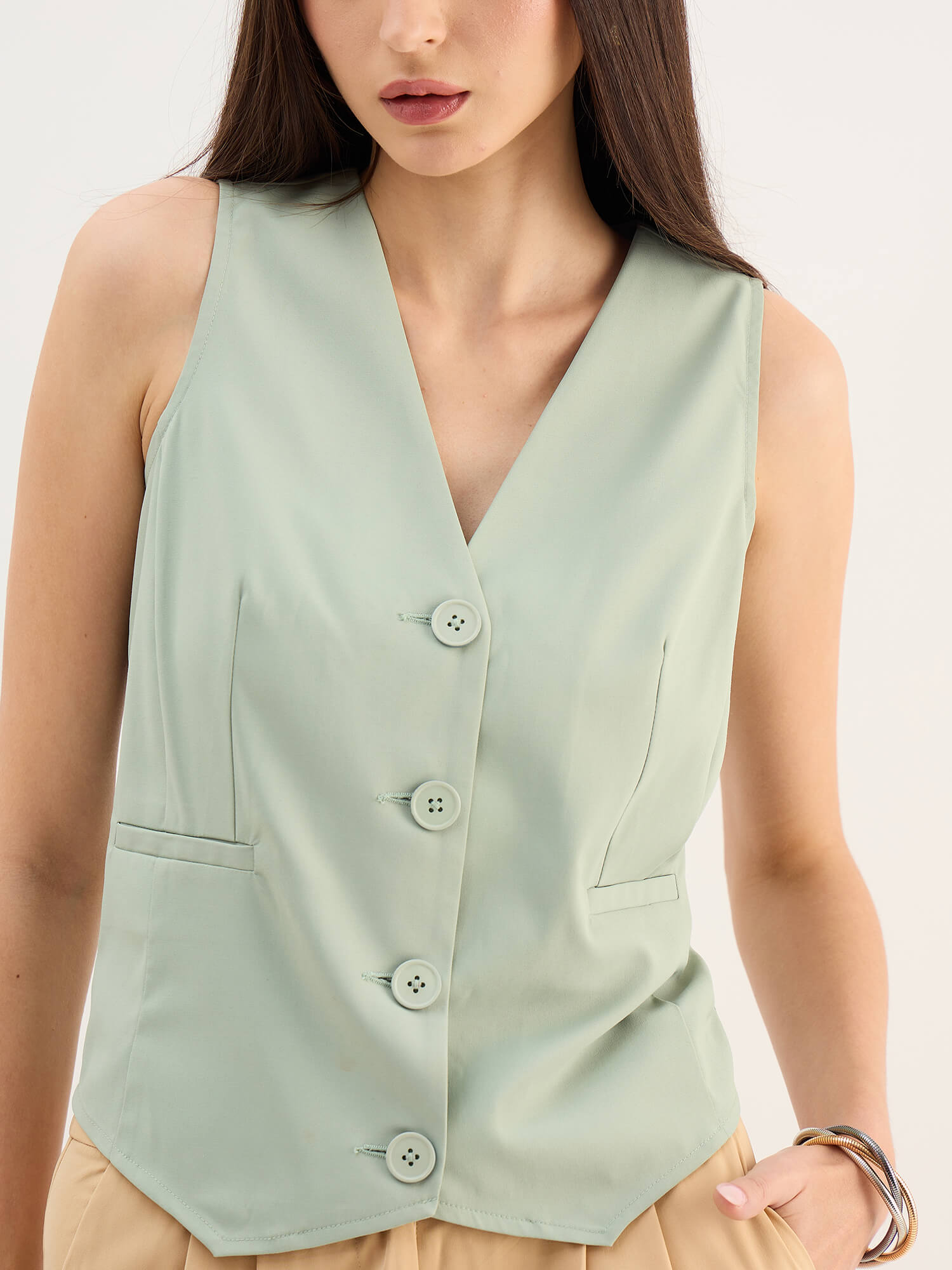 Onara Button-Down Waistcoat-Matcha Green