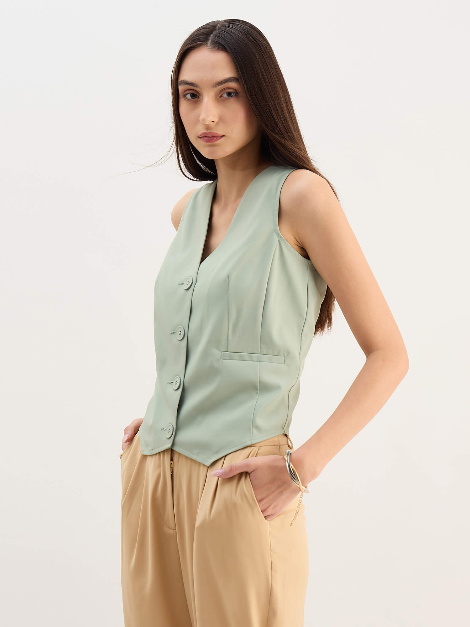 Onara Button-Down Waistcoat-Matcha Green