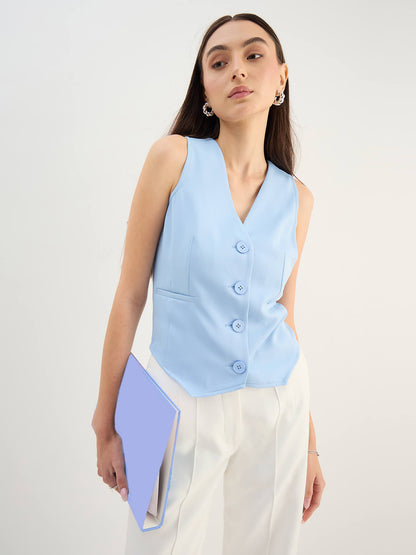 Onara Button-Down Waistcoat-Ice Blue