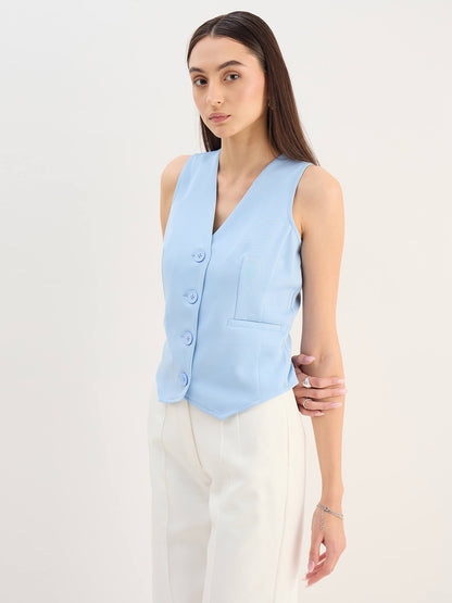 Onara Button-Down Waistcoat-Ice Blue