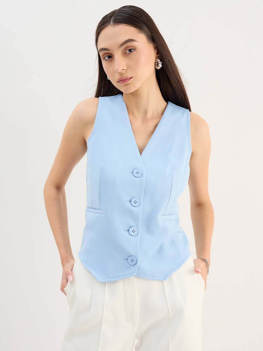 Onara Button-Down Waistcoat-Ice Blue