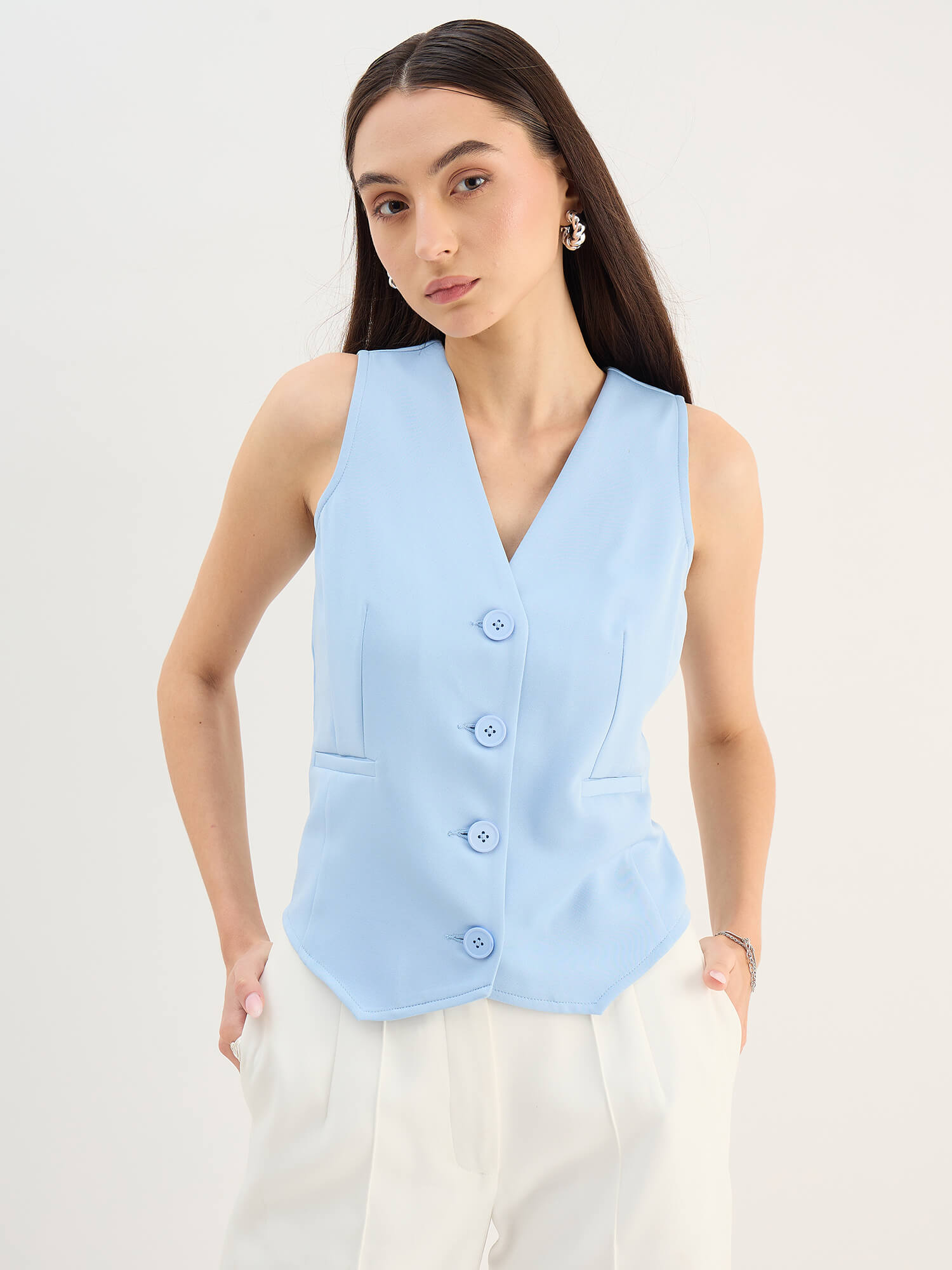 Onara Button-Down Waistcoat-Ice Blue