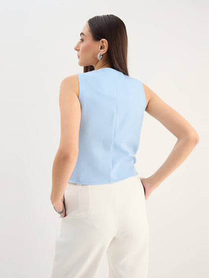 Onara Button-Down Waistcoat-Ice Blue