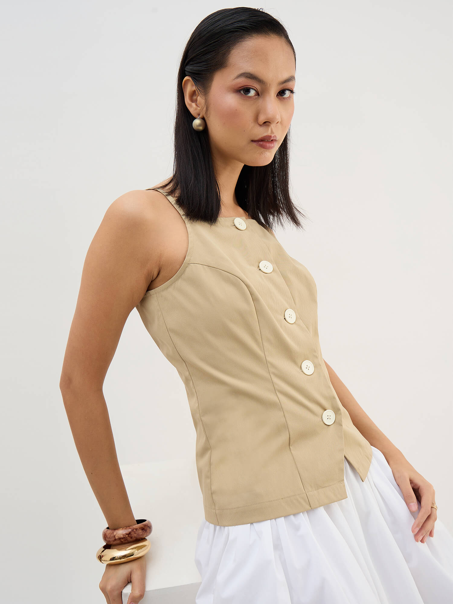 Carli Longline Waistcoat-Beige