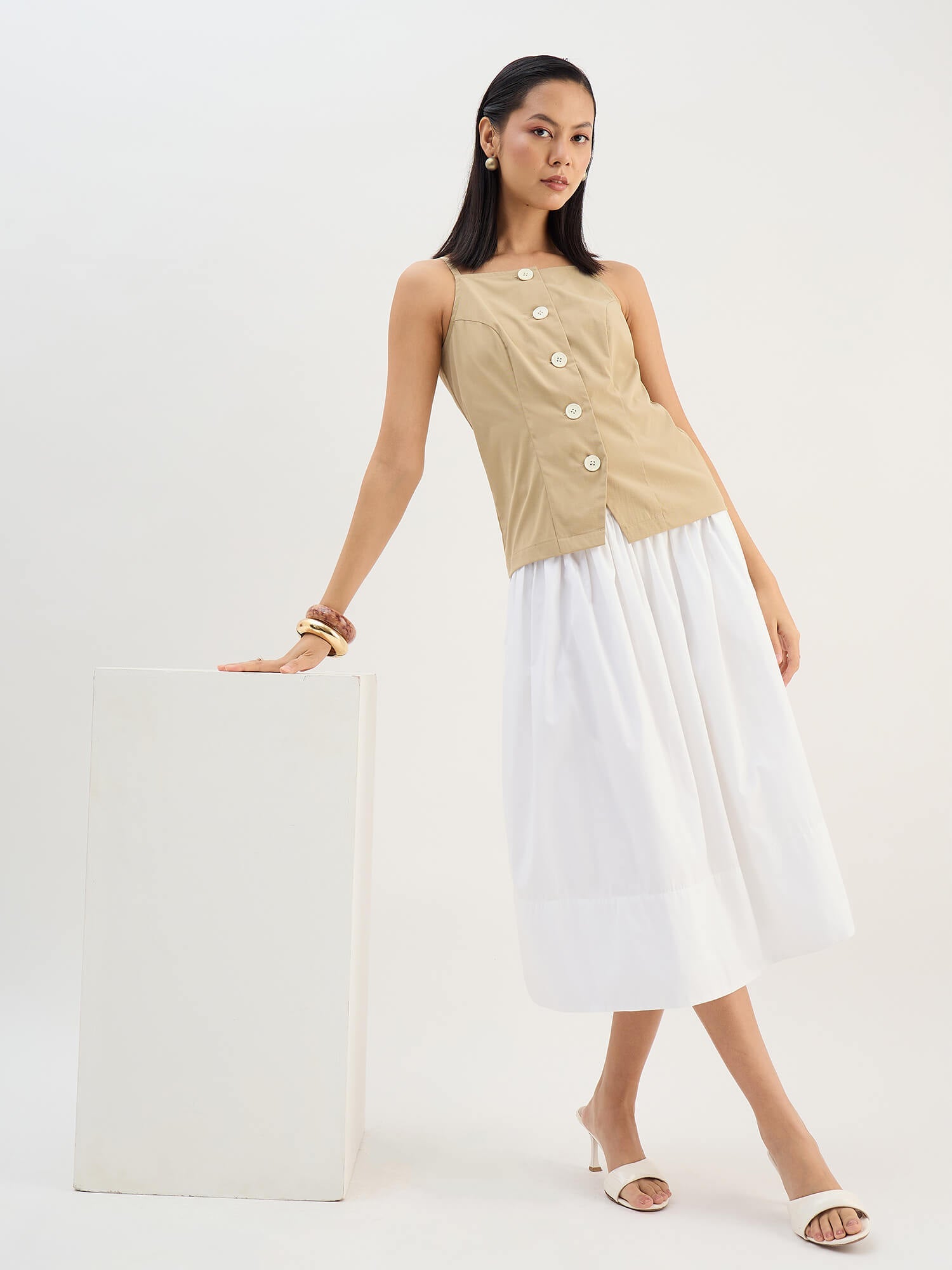 Carli Longline Waistcoat-Beige