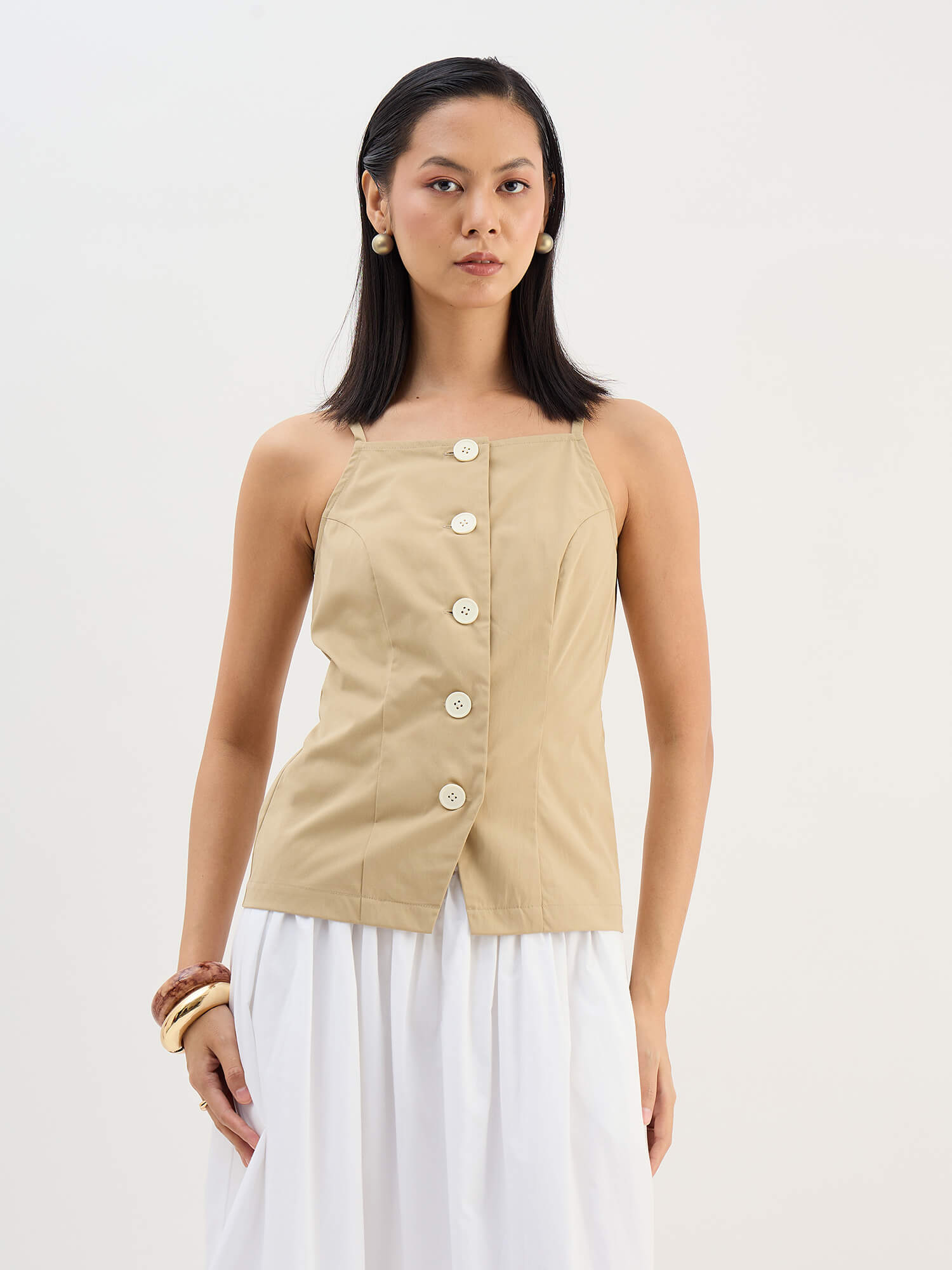 Carli Longline Waistcoat-Beige