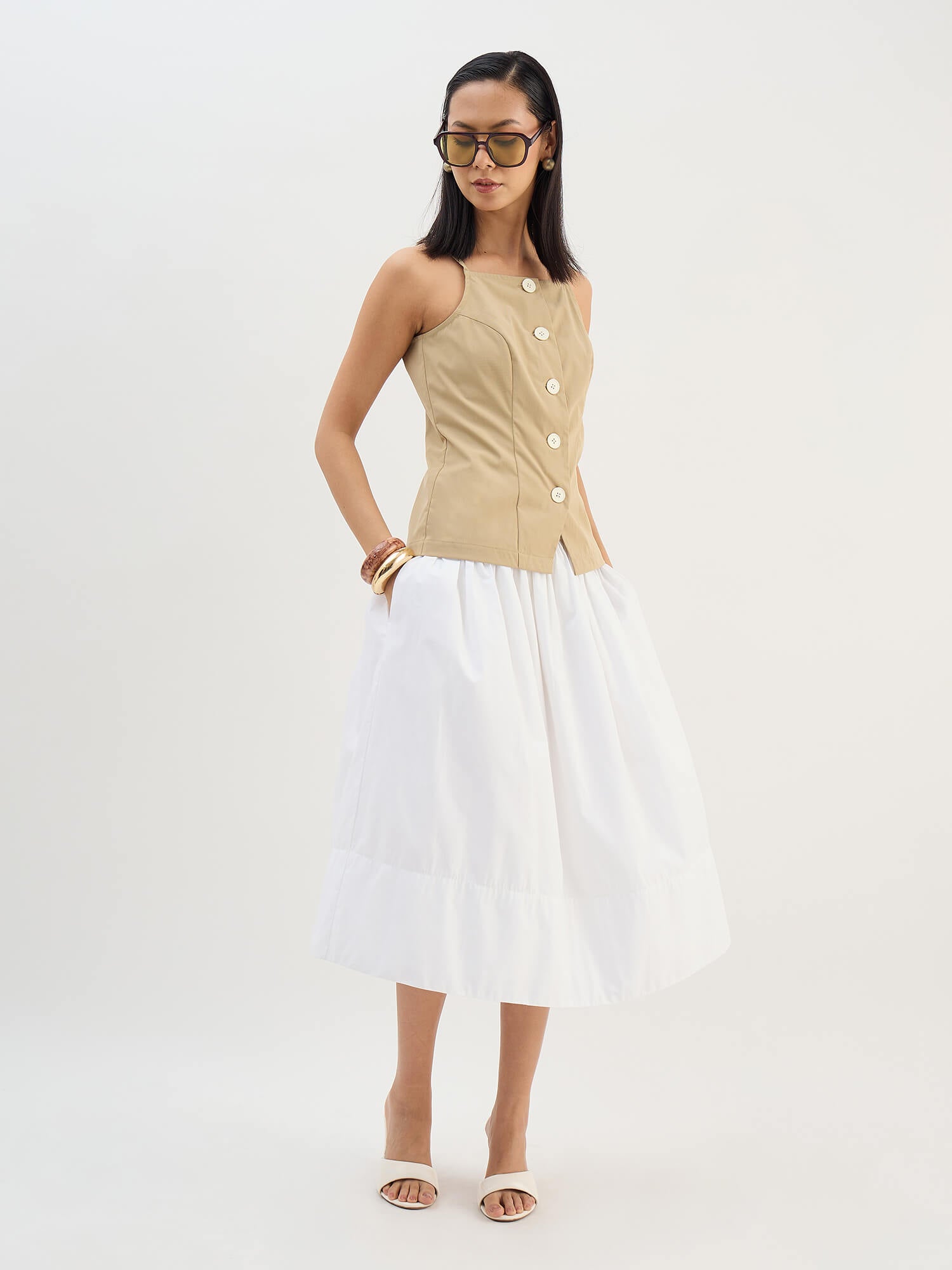 Carli Longline Waistcoat-Beige