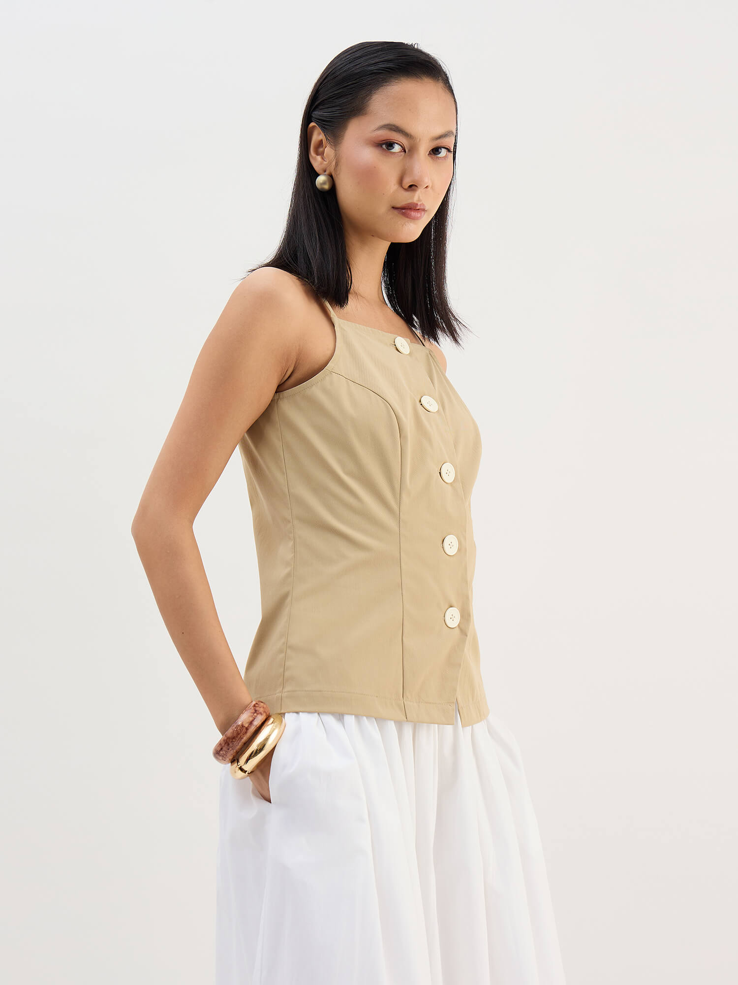 Carli Longline Waistcoat-Beige