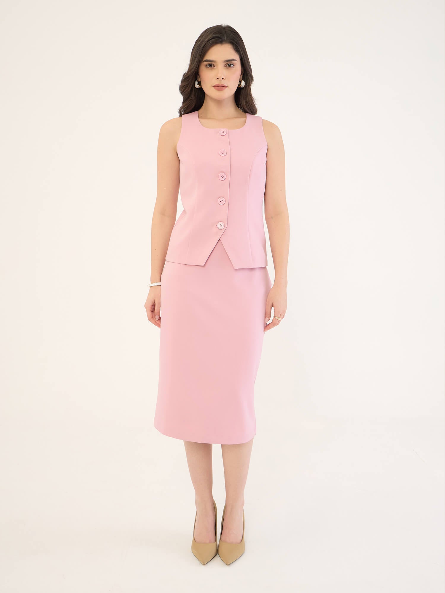 Amber Square Neck Sleeveless Waistcoat-Pink