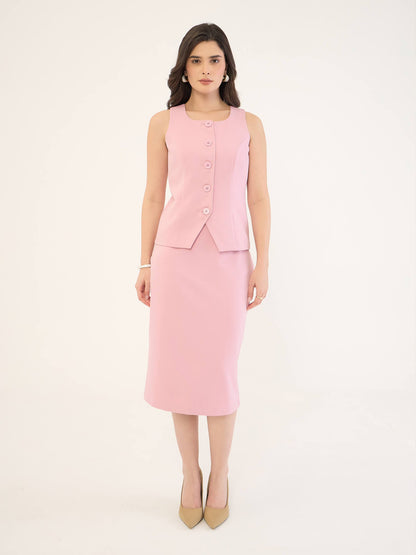 Amber Square Neck Sleeveless Waistcoat-Pink