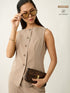 Calyx Boat Neck Sleeveless Waistcoat-Latte Beige