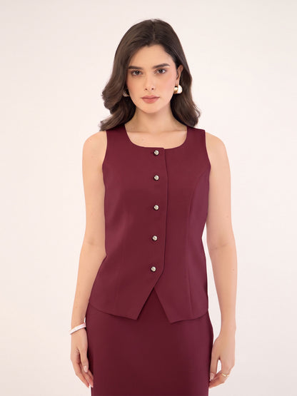 Amber Square neck sleeveless waistcoat-Wine
