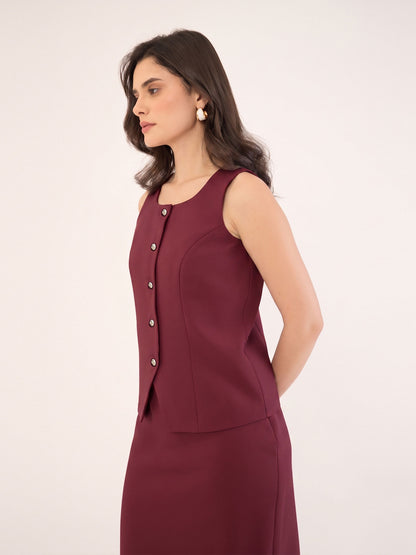 Amber Square neck sleeveless waistcoat-Wine