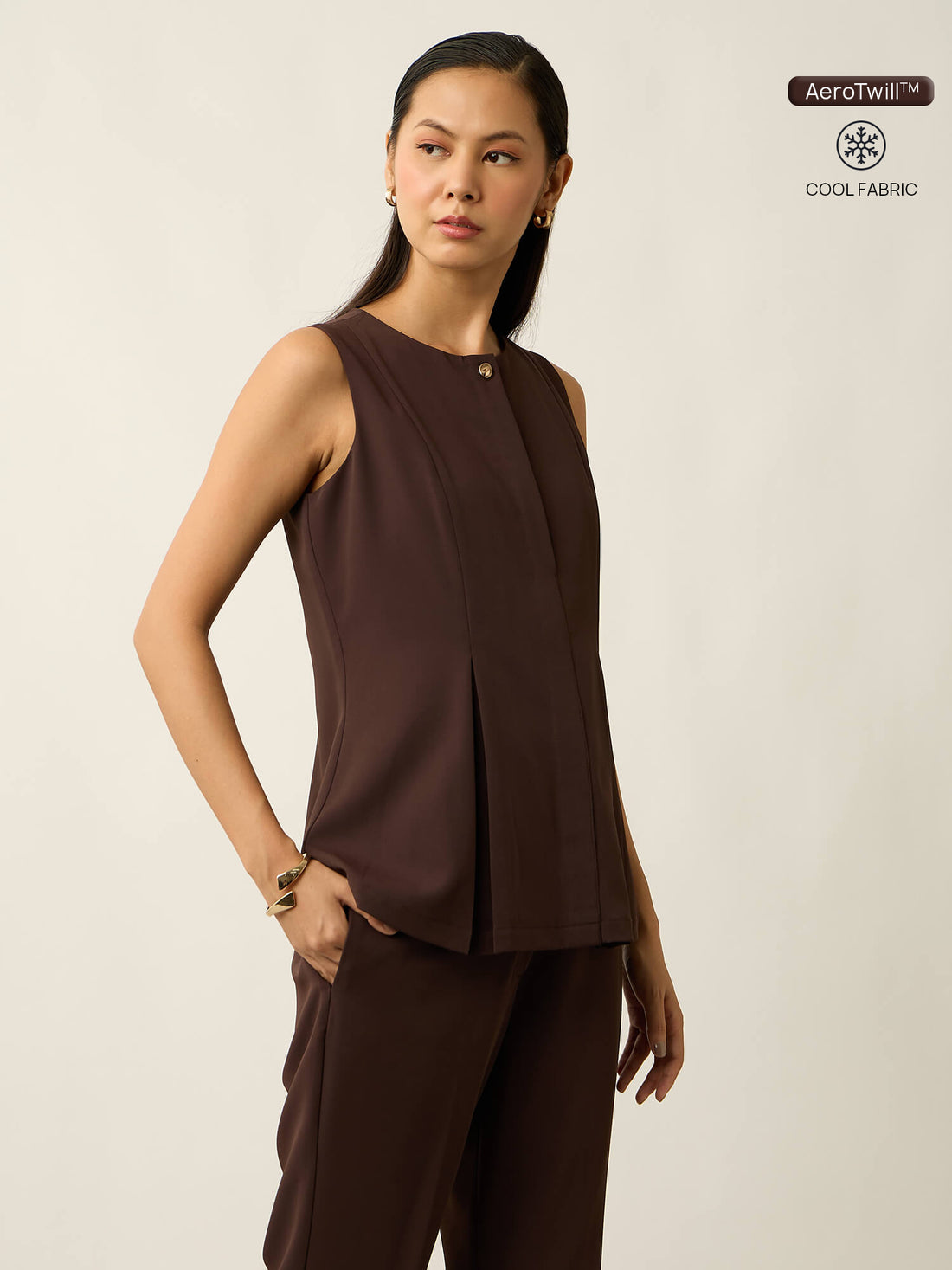 Mireya Pleated Peplum Waistcoat-Brown