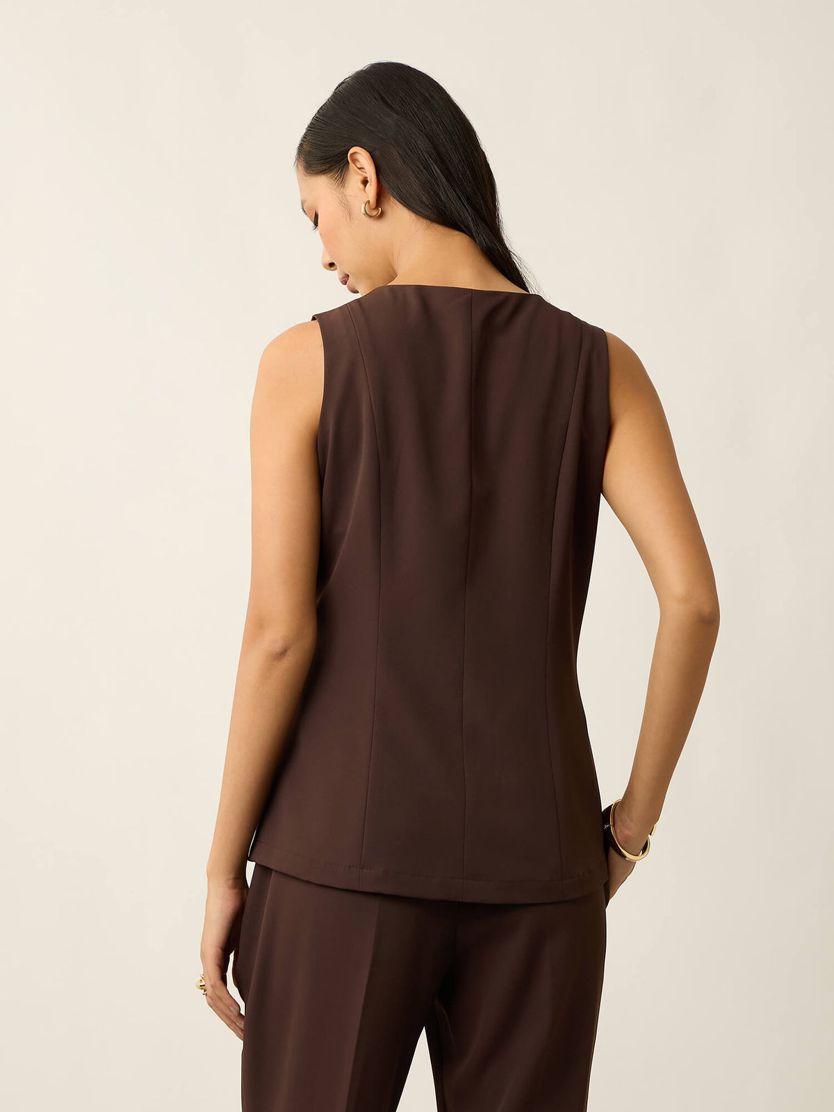 Mireya Pleated Peplum Waistcoat-Brown