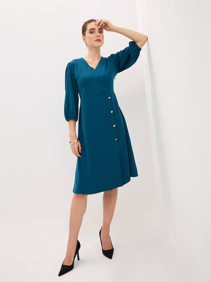Sadie Faux-Wrap Dress-Teal