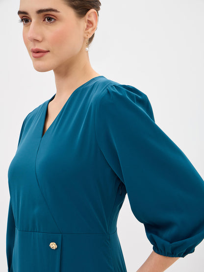 Sadie Faux-Wrap Dress-Teal