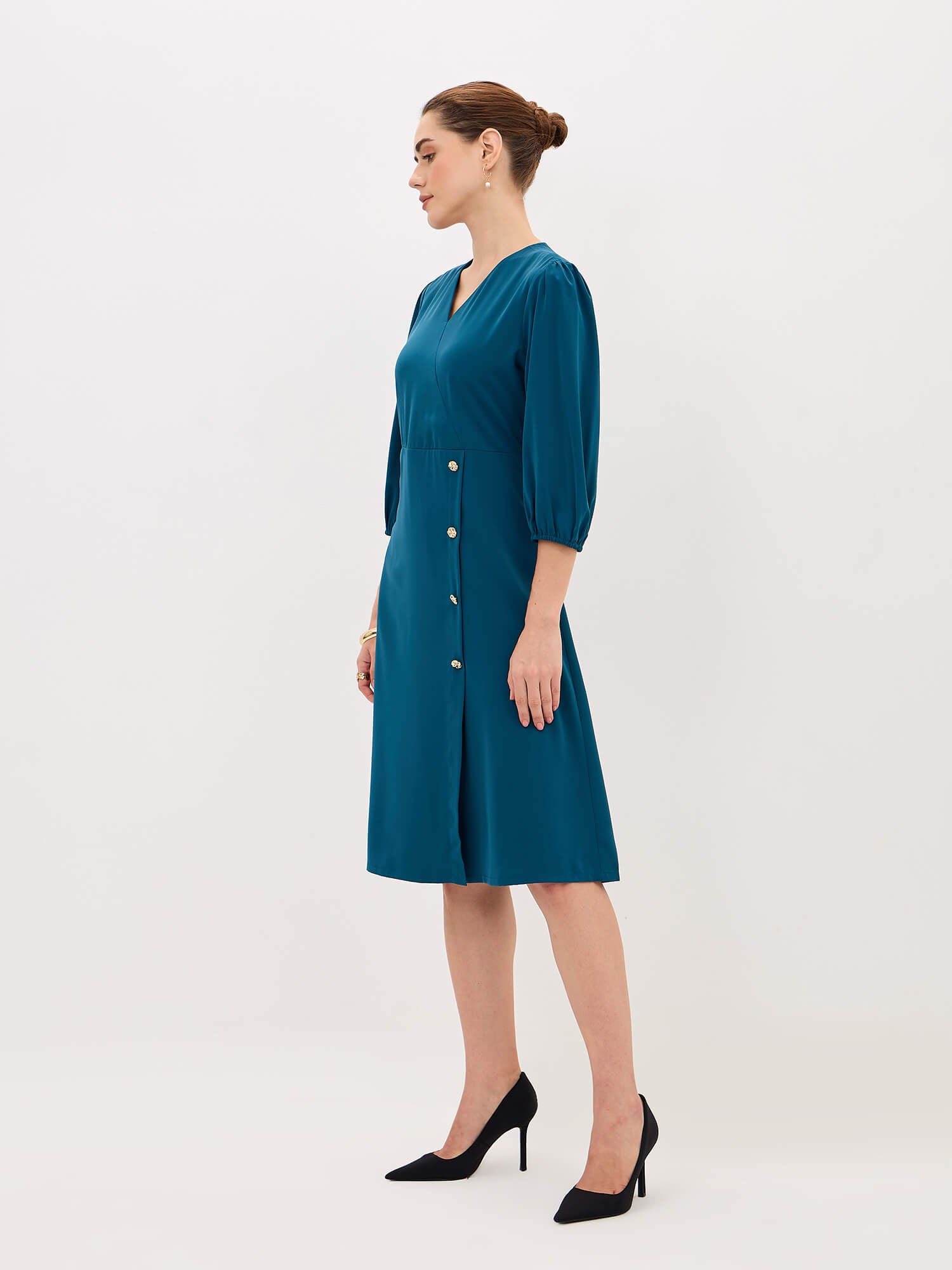 Sadie Faux-Wrap Dress-Teal