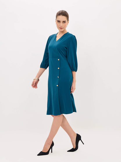 Sadie Faux-Wrap Dress-Teal