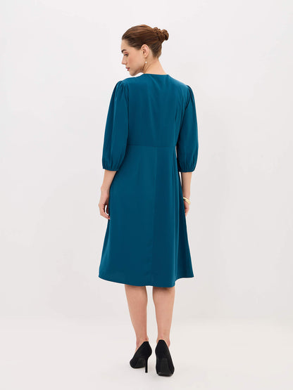 Sadie Faux-Wrap Dress-Teal