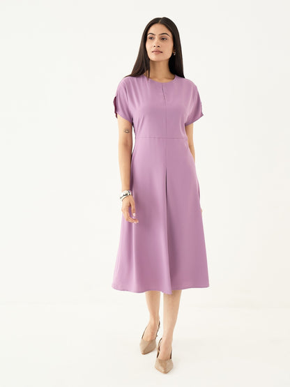 Mehv Extended Sleeve Dress With Inverted Box Pleat-Mauve