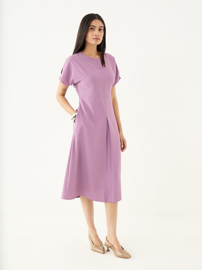 Mehv Extended Sleeve Dress With Inverted Box Pleat-Mauve