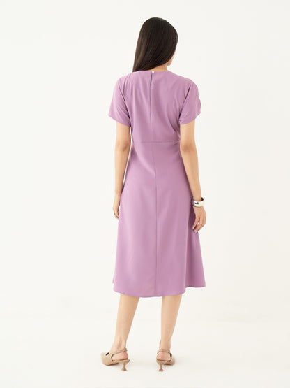 Mehv Extended Sleeve Dress With Inverted Box Pleat-Mauve