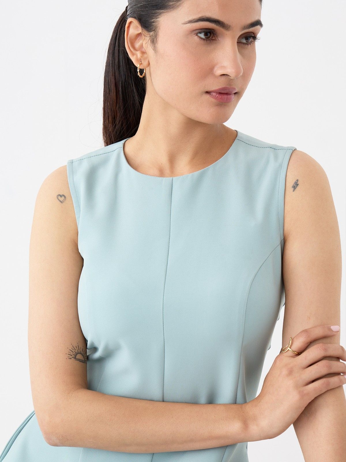 Moondel Panelled Detail Fit And Flare Dress-Mint Blue - SALT Attire
