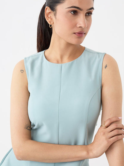 Moondel Panelled Detail Fit And Flare Dress-Mint Blue