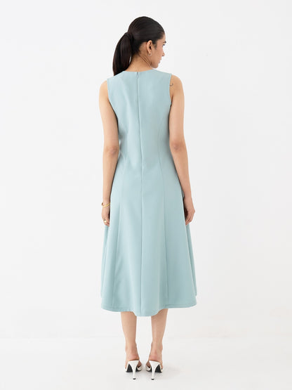 Moondel Panelled Detail Fit And Flare Dress-Mint Blue