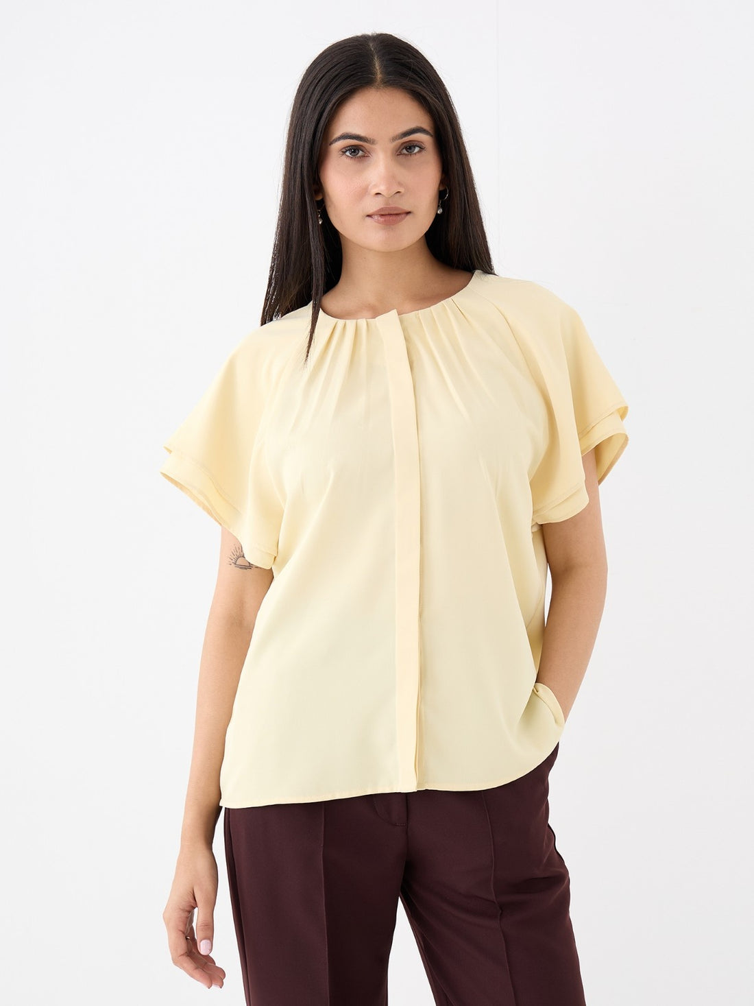 Riviere Double Raglan Sleeve Top-Butter Yellow