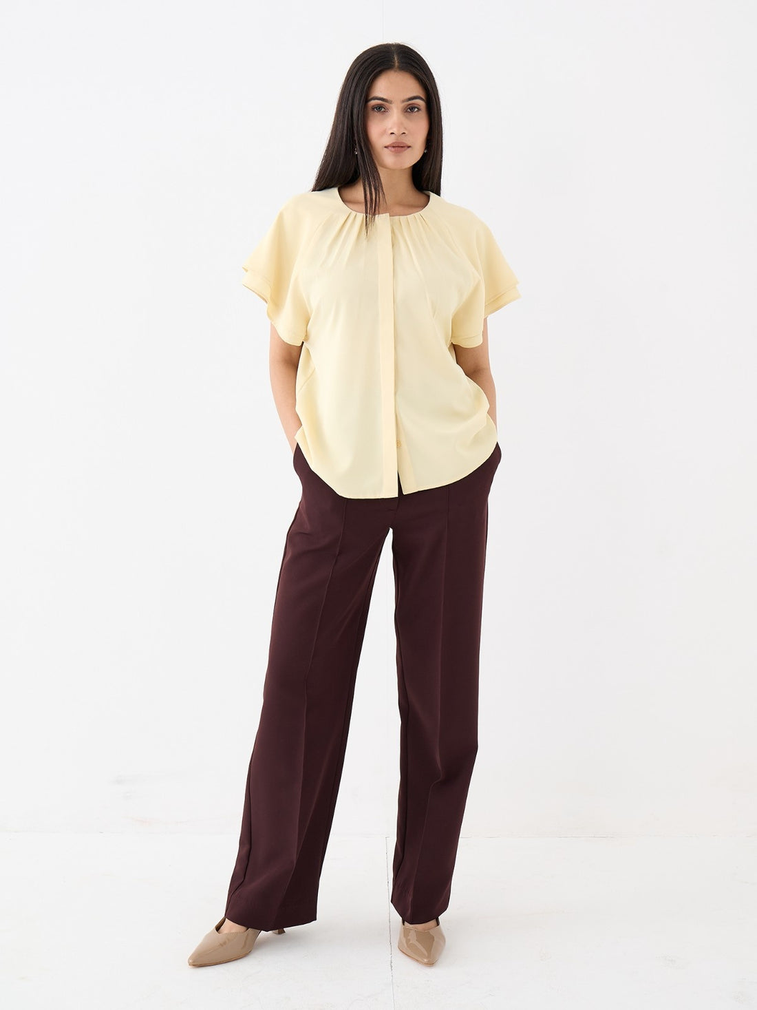 Riviere Double Raglan Sleeve Top-Butter Yellow